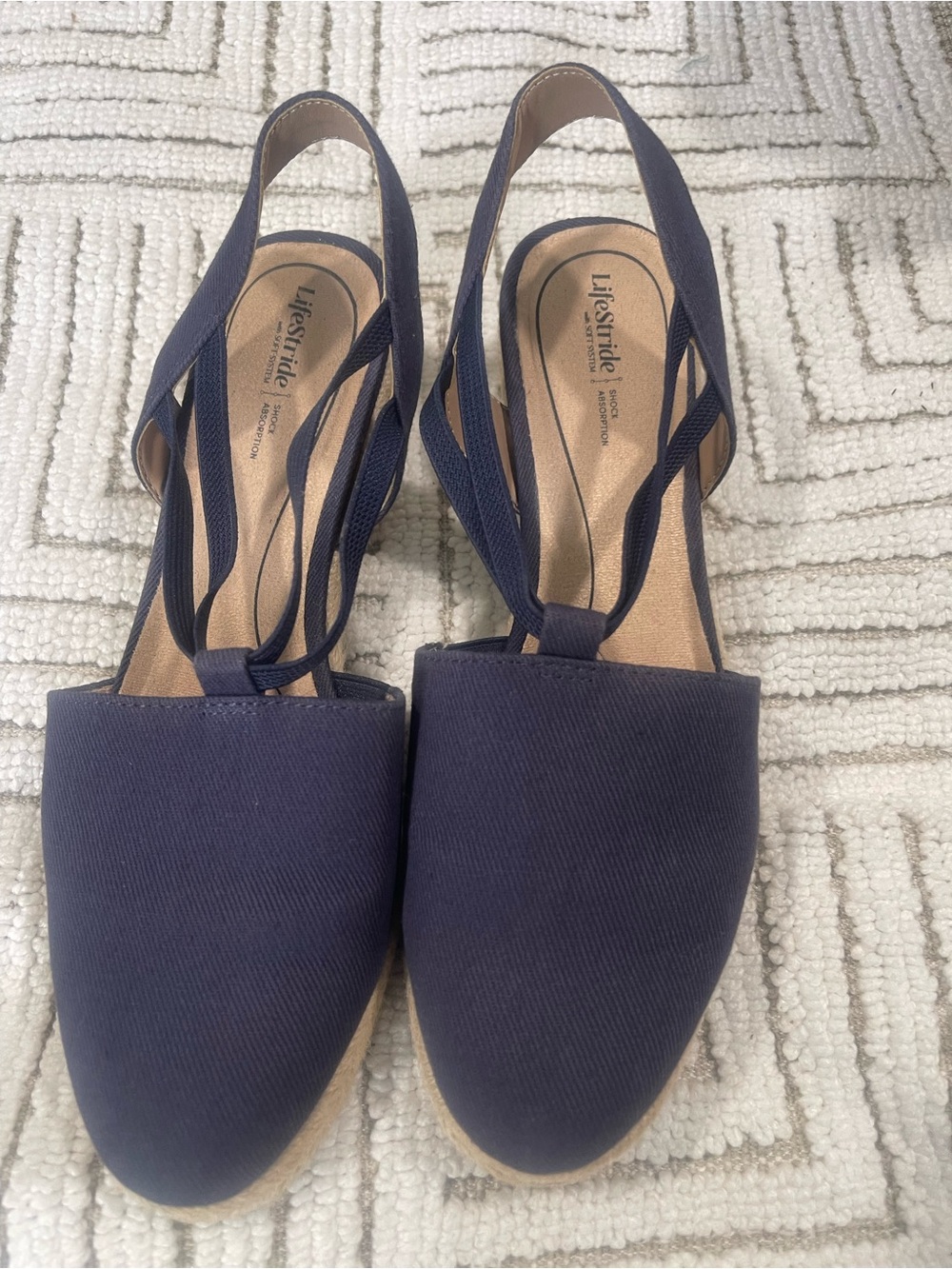 Life Stride Navy Slingback Espadrilles with Tie Straps